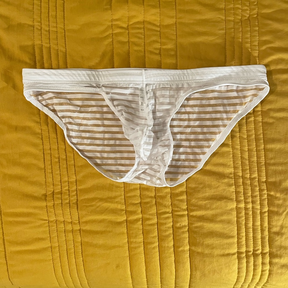 Mesh Striped White Briefs